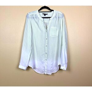 Zac & Rachel Blouse Stripe White Green Size L